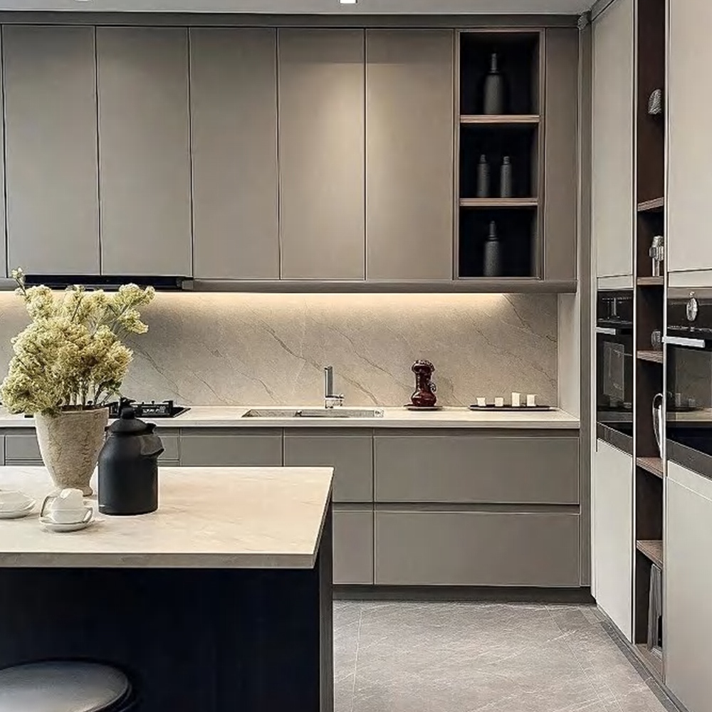 Modern Powder Coated Stainless Steel Kitchen Cabinet System