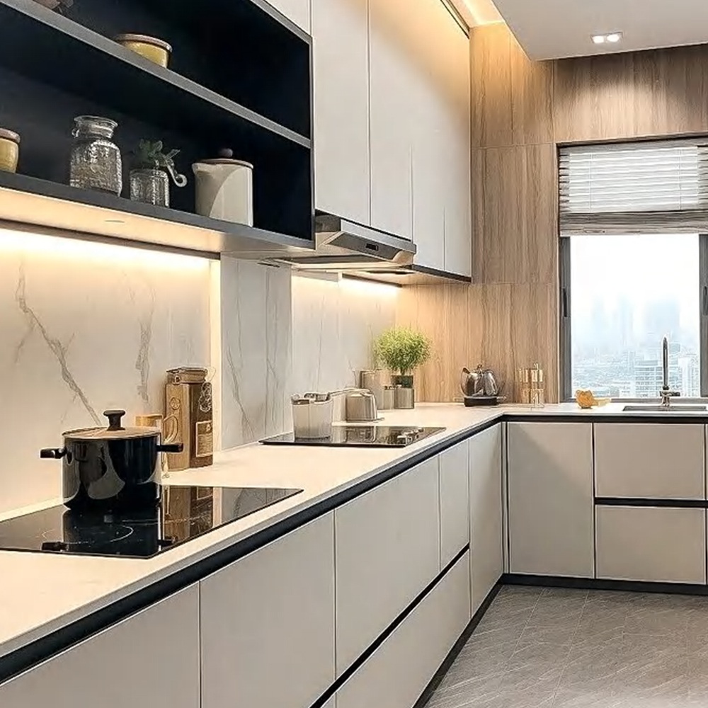 Modern Powder Coated Stainless Steel Kitchen Cabinet System