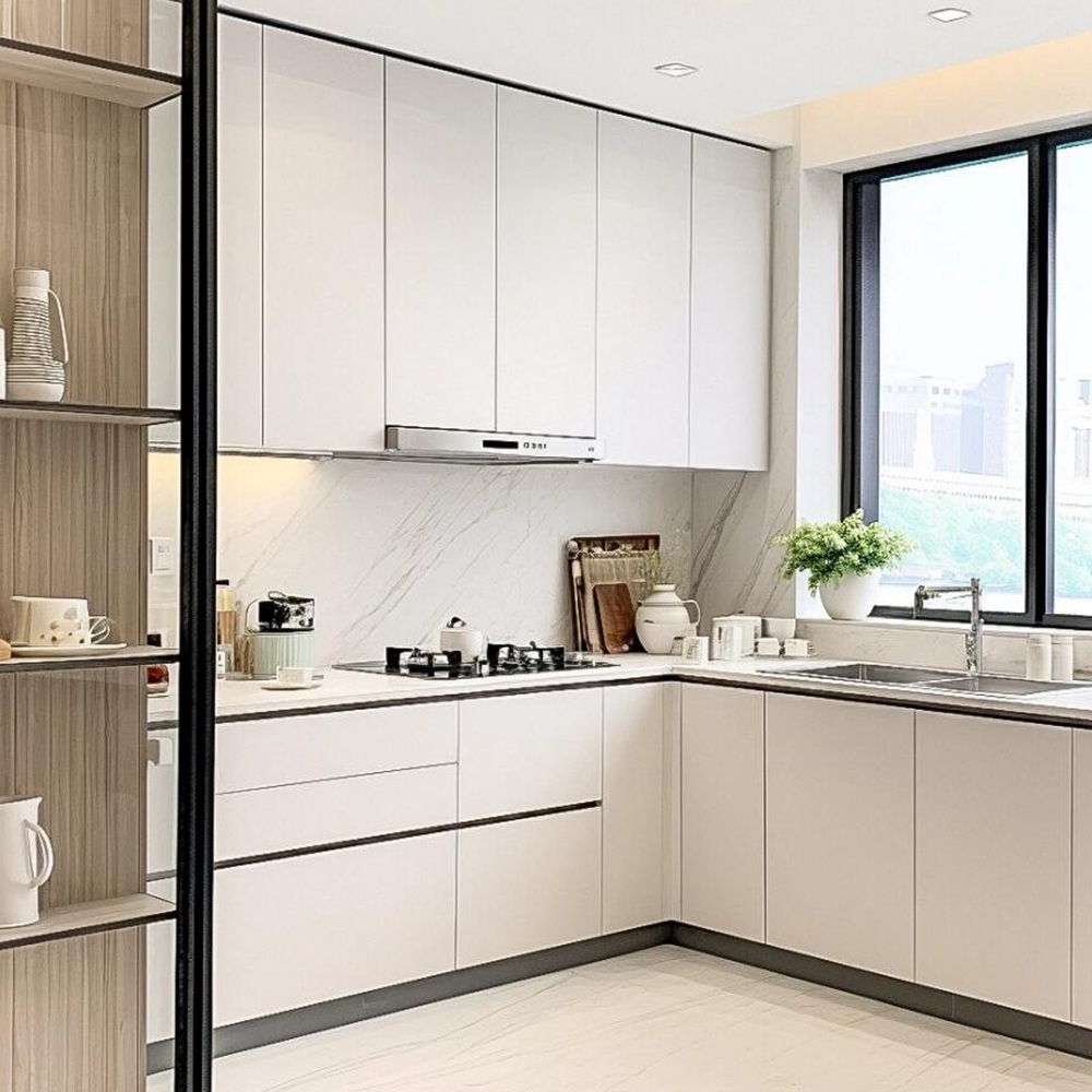 Modern White Powder Coated Stainless Steel Kitchen Cabinet System