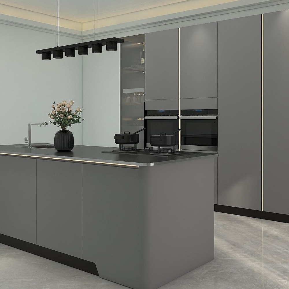 Modern Grey Stainless Steel Kitchen Cabinet System