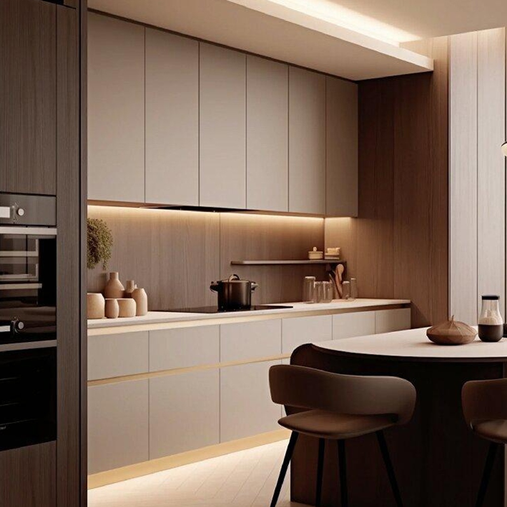 Modern Beige Powder Coated Stainless Steel Kitchen Cabinet System