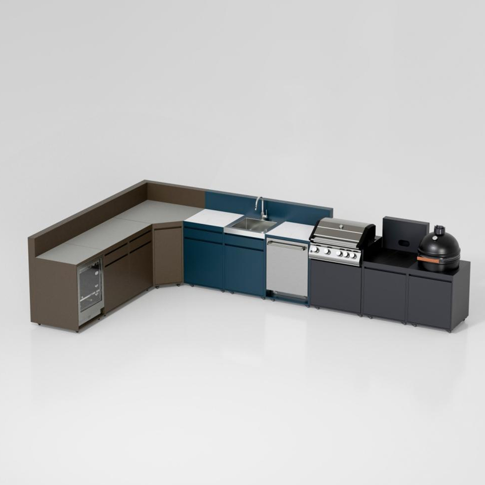 L-Shaped Outdoor Stainless Steel Kitchen Cabinet System with Grill Module