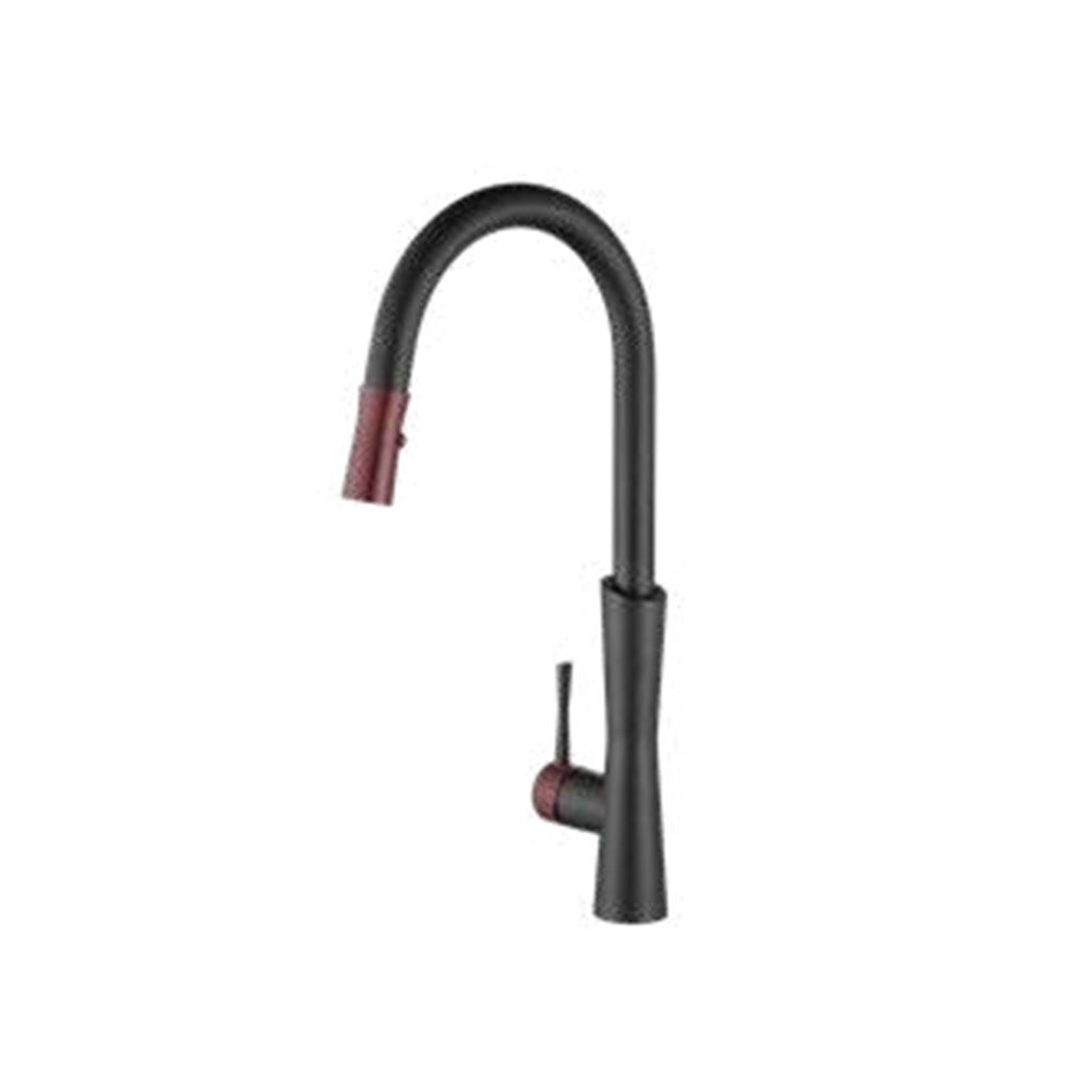WT1084BR-KF Black Red Pull Down Kitchen Faucet